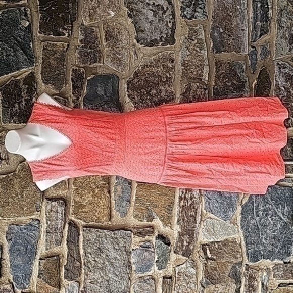 Draper James Coral Eyelet Midi V-Neck Sleeveless Dress in Orange Size 6 - Picture 1 of 11